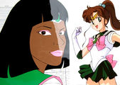 A comparison of the Toon Makers version of Sailor Jupiter and the original Sailor Jupiter.