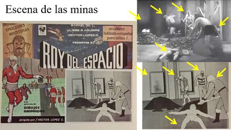 Still comparison between Roy del Espacio and Flash Gordon. Mine scene. Courtesy of Agustín K.