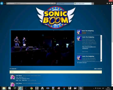 Sonic Boom 2013 webpage, with a wide shot of the shot's presenter and crowd in the same shot