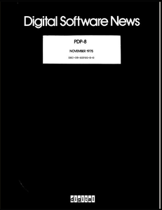 Black-and-white Scan of the cover of the November 1975 Edition of "PDP-8 Digital Software News"