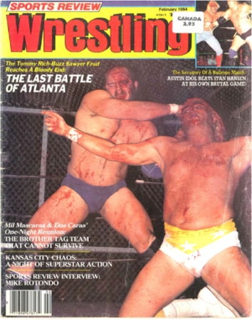 Photo used as the front cover for the February 1984 issue of Sports Review Wrestling.