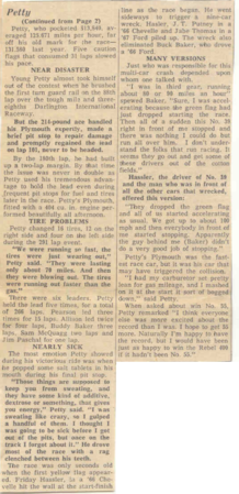 Part 2 of a newspaper clipping reporting on Petty winning the race.