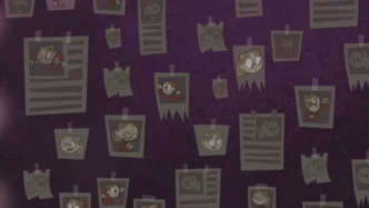 Screenshot from the episode "Mysterious Mr. Ten" showing sketches of Heloise from the pilot.