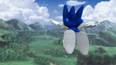 Sonic diving off of a cliff.