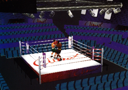 Screenshot featuring boxers competing in an empty arena.