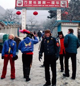 Larissa O’Donovan, Paul Paddick, Anthony Field, Ben Murray and Murray Cook walking up to the Great Wall Cablecars