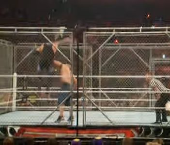 Undertaker executing Old School on Cena.