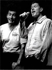 Newspaper photo of Tim Finn guest stars in this show from the Sydney Entertainment Centre performance