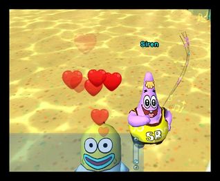 An example of character interaction in SpongeBob Town.
