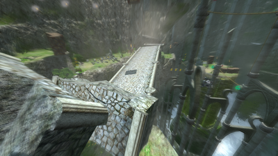 Screenshot of a bridge falling.