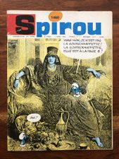 Front cover of the April 7th, 1966 issue of Spirou Magazine which the storyline was first serialized. (The caption reads, "No no, this isn't the Smurfette! The Smurfette is on page six!")