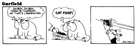 Digital scan of the first strip with the name changed to Garfield.