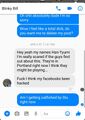 Screenshot of Blinky Bill's messages to a fan asking to not share the tracks