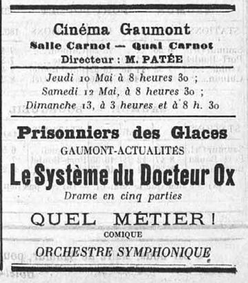 1923 issue of French newspaper L'Écho Saumurois, mentioning a screening of the movie.