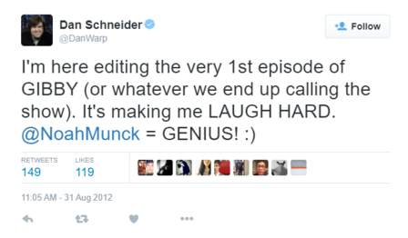 Dan Schneider's tweet about Gibby!.