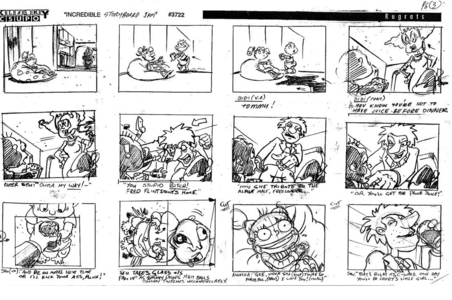 Page three from the "Incredible Storyboard Jam", drawn (in-part), rediscovered and leaked by Steve Ressel.