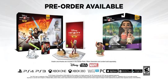 A pre-order advertisement for Disney Infinity 3.0 featuring the cancelled Moana playset.