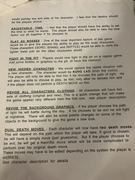Second part of the first page, describing the other main features such as playing as the bosses, new hidden characters, reversible character costumes, etc.