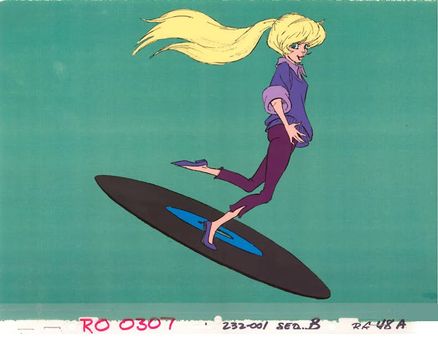 A cel of Laura flying on a record. 1/2