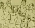 Another possible portion of the storyboard, or another portion of the same fan recreation. Depicts the family giving the wine to the grandfather.