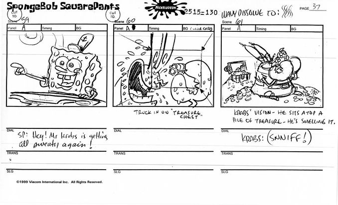 A storyboard of a deleted scene.