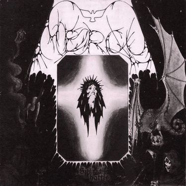 Black and white scan of album art illustrated by Morten