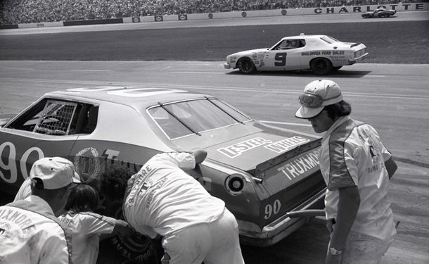 Dick Brooks' Ford during a pit stop.