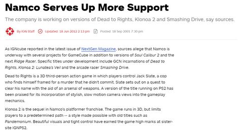 Excerpt from the IGN article referencing the Namco ports.