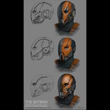 Concept art of potential Deathstroke helmet designs by Keith Christensen.