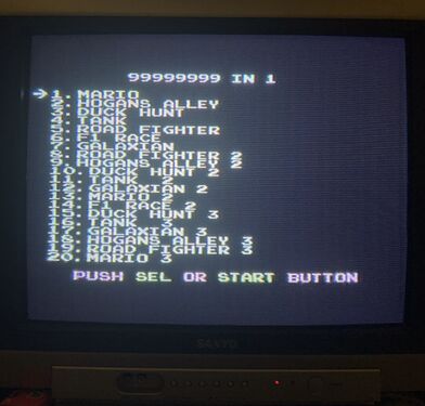 Photo of a multicart select screen, the game which is called "MARIO" is actually Al Basha's Adventures.