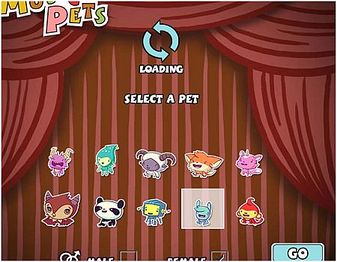 The pet selection screen.