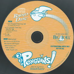 Disc art for the 3-2-1 Penguins! Radio Disc.