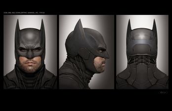 Concept art of Batman's head at multiple angles by Keith Christensen