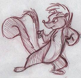 Concept art of an unused skunk character.