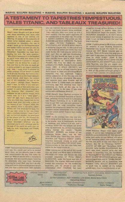The resurfaced page of the Marvel Bullpen Publication that contains Stan Lee's soapbox that includes him talking about the commercial.