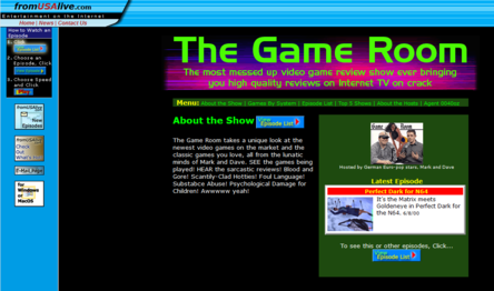 Screenshot of projectgames.com, website of The Game Room circa June 2000.