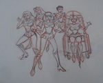 Pencil rendering of a group shot of the Sailor Scouts, possibly from a pre-animation pencil test.