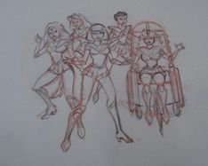 Pencil rendering of a group shot of the Sailor Scouts.