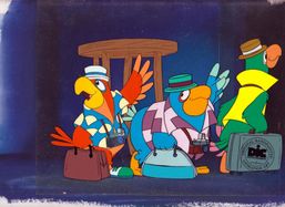Another cel showing some parrots; possibly friends/relatives of Bopper.
