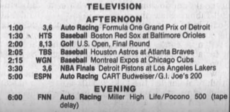 Listing of the FNN broadcast.