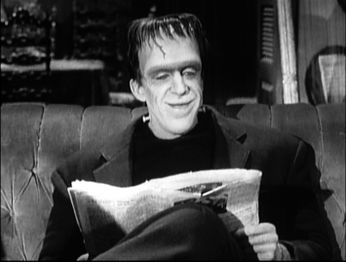 One of six screenshots of the second pilot version of My Fair Munster, taken from America's First Family of Fright, showing Herman.
