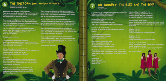 The Unicorn lyric sheet in album booklet with Morgan Crowley in an leprechaun costume