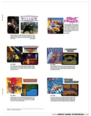 A page from a 1988 Capcom sales brochure listing the NES version of SF. The product number later appeared in Street Fighter 2010: The Final Fight.