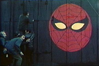 Production still from the film, showing the Spider-Signal.