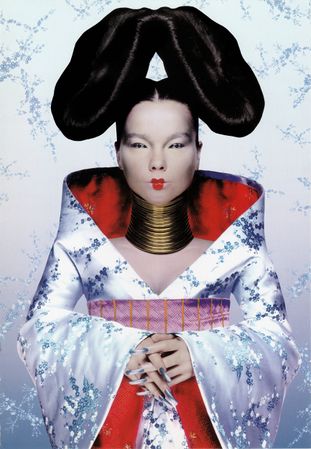 Björk in the Homogenic album cover. She wears the kimono in the first version of the "Alarm Call" music video.