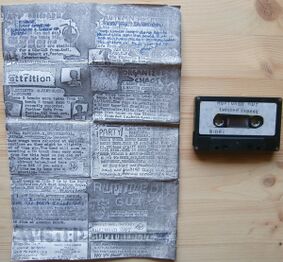Cover and tape from Ruptured Gut (1982) compilation tape here appeared the found songs The Good Book and What is My Country?