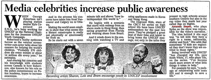 October 31, 1990 Toronto Star article. On the far right paragraph, it claims that Amanda Stepto, who played Christine "Spike" Nelson, was the narrator of the video.