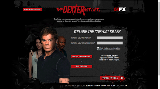 Screenshot of the main page of the "Dexter Hit List" site.
