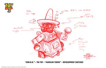 Toy Story 3 concept art for Don B.B., a recalled toy by Shane Zalvin.