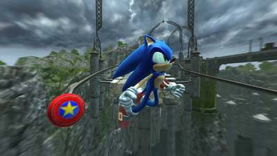 Close-up of Sonic bouncing off of a Spring.